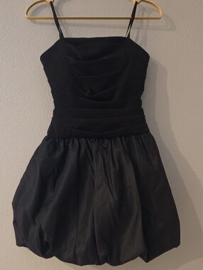 Xscape Black Strap Spaghetti Bubble-Hem Mini Dress